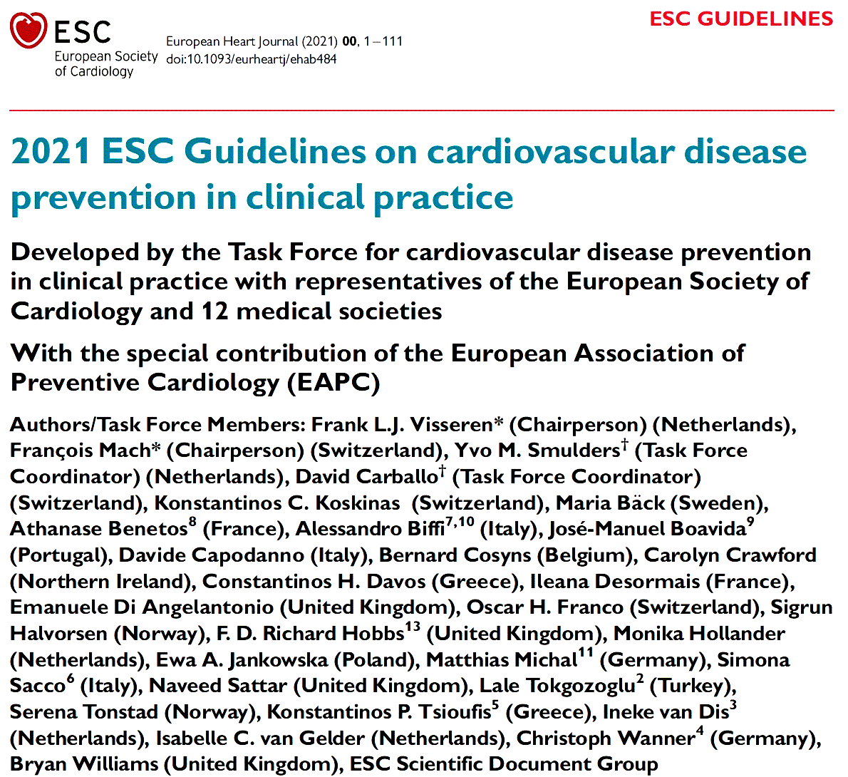 RECOMMANDATIONS ESC 2021
